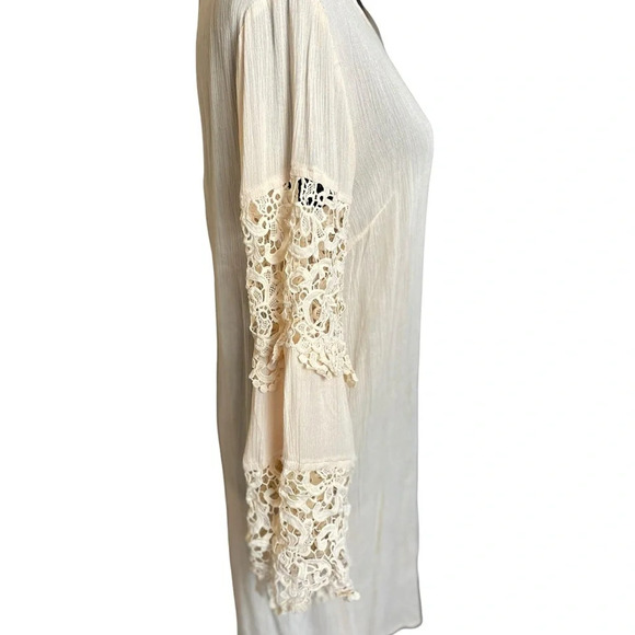 Umgee Cream Boho Crochet Lace Bell Sleeve Dress S - Picture 6 of 10